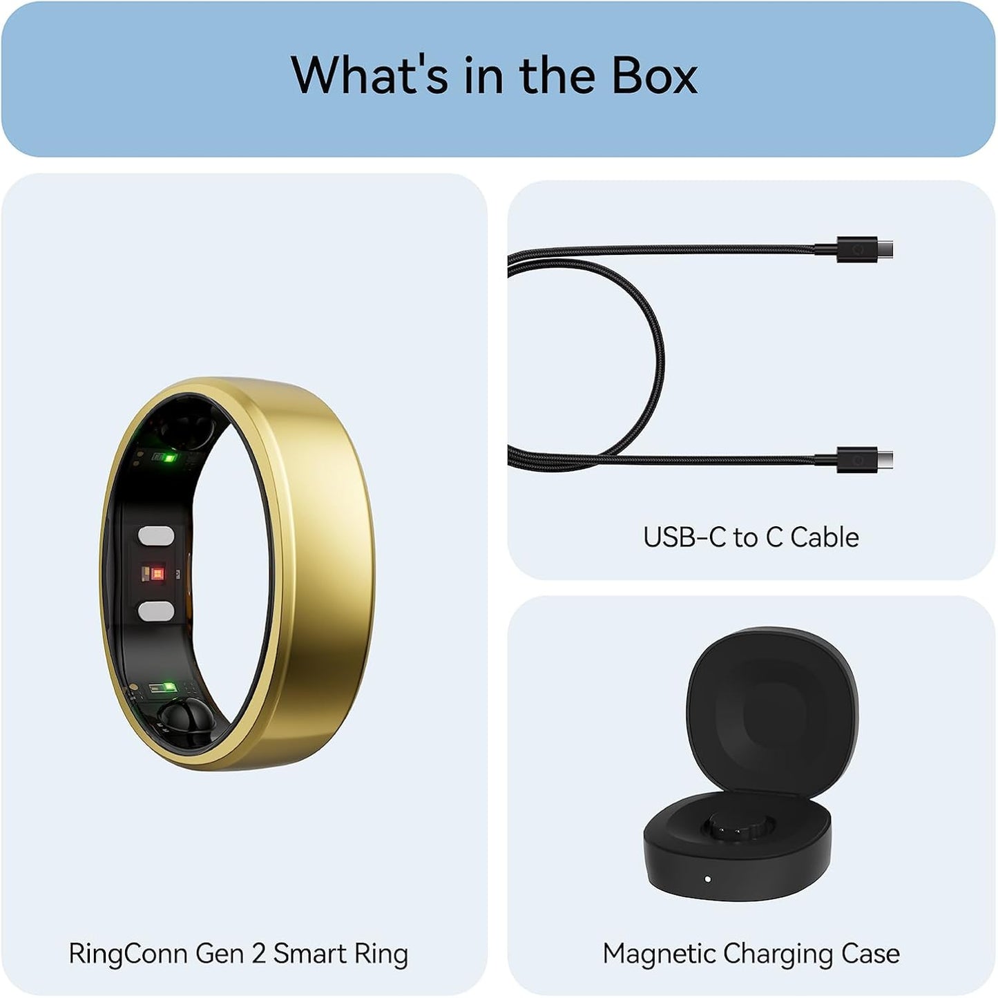 RingConn Gen 2 Smart Ring - Sleep Apnea Monitoring & Health Tracker | 12-Day Battery Life, Gold, Size 10