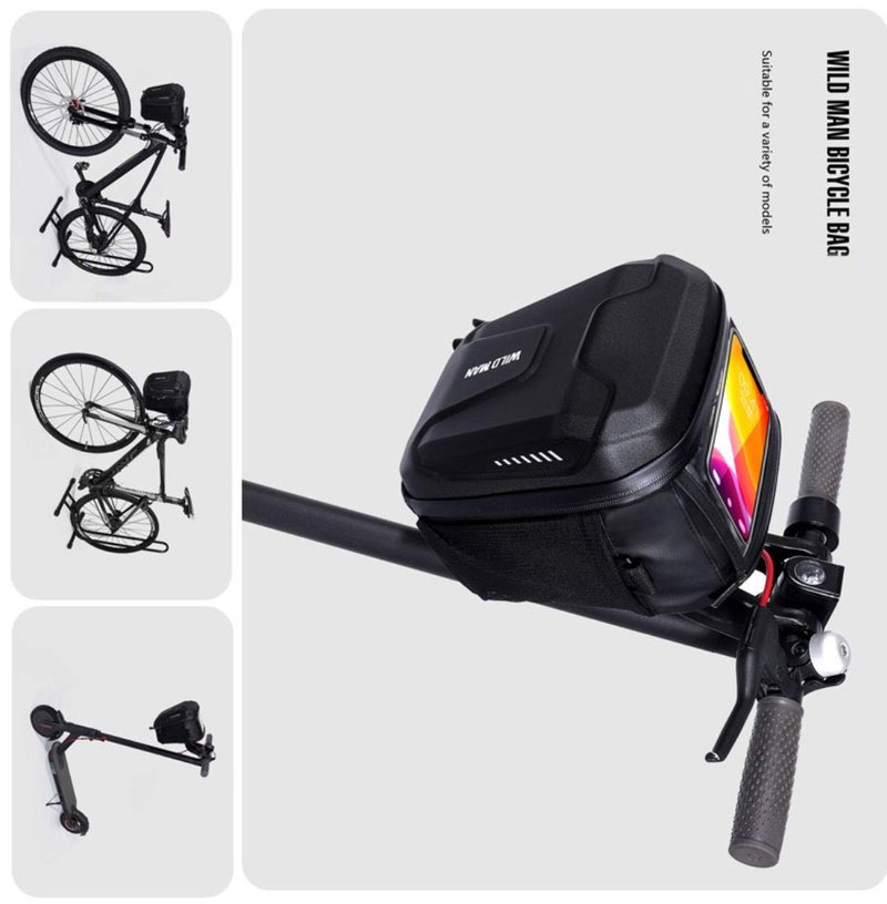 WILD MAN Quick Release 3.5L Hard Shell Waterproof Scooter Storage Bag with Touch Screen for Kick Scooters Folding Bike(GS9)