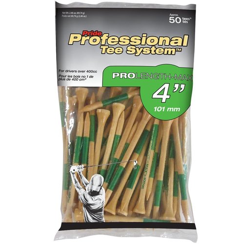 Pride Professional Tee System (4 inch ProLength Max Tee - 50 Count Bags (Green on Natural)
