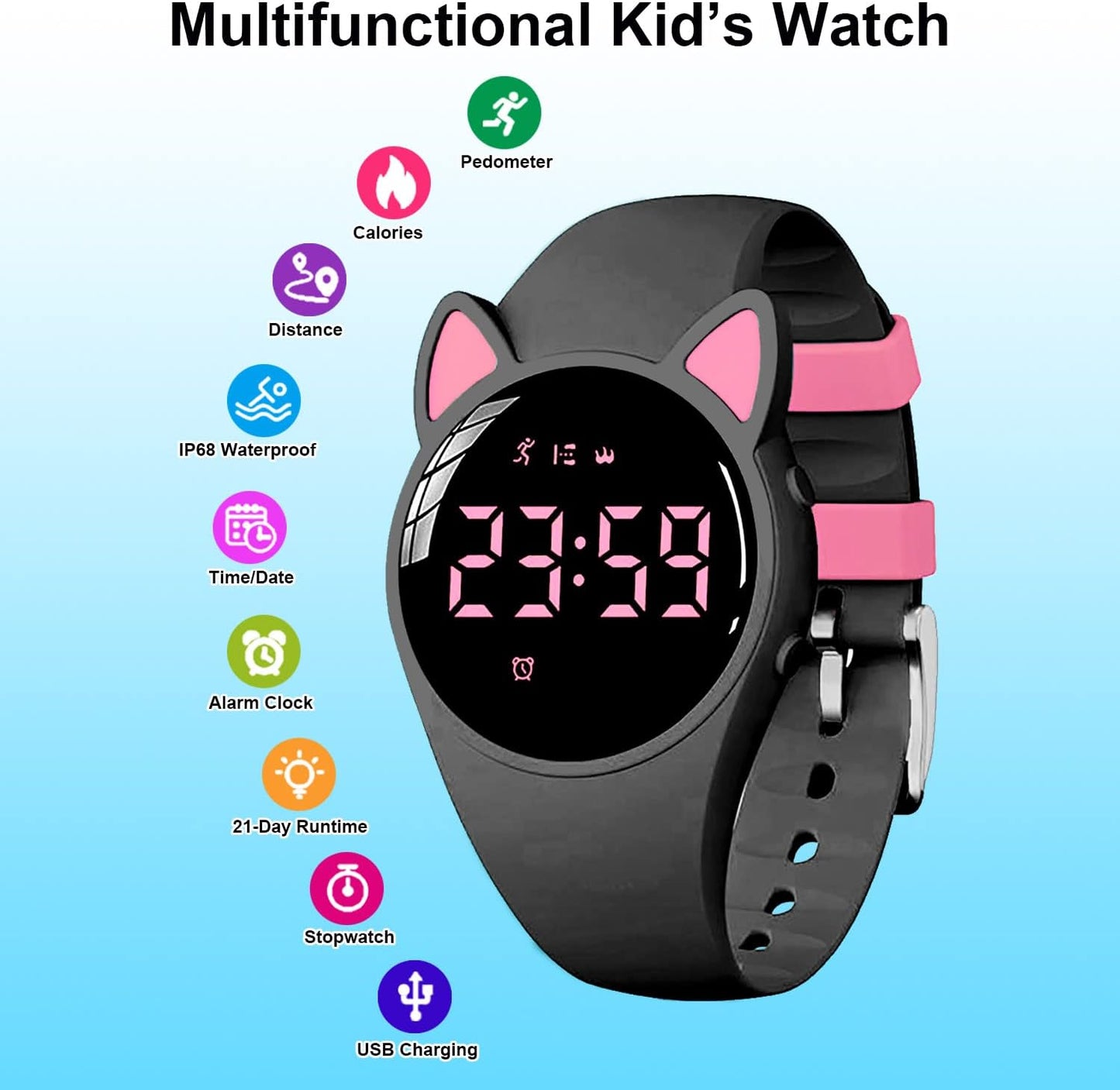 Skiennix Fitness Tracker Watch - IP68 Waterproof Pedometer with USB Charge for 20 Days | Ideal for Kids & Teens