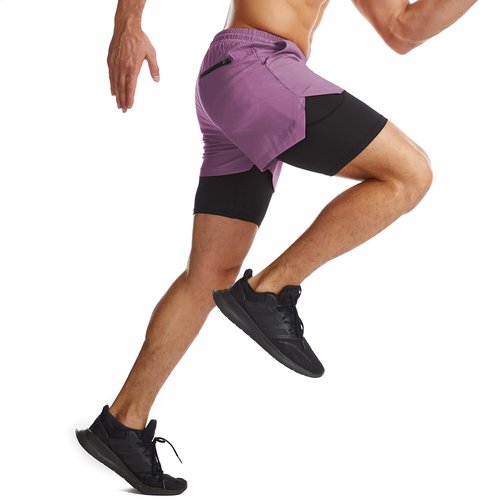 Surenow Mens 2 in 1 Running Shorts Quick Dry Athletic Shorts with Liner, Workout Shorts with Zip Pockets and Towel Loop Purple