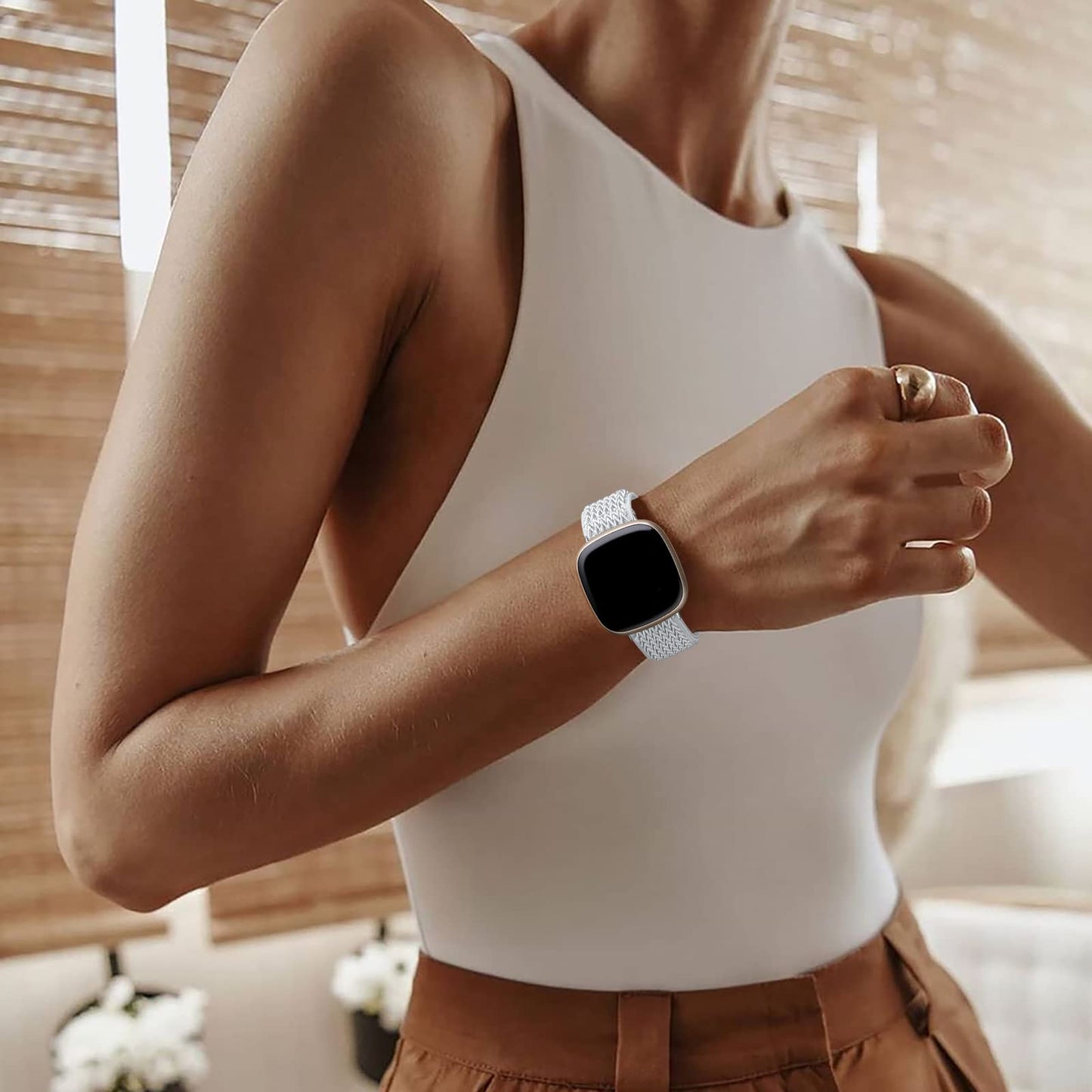 Ouwegaga Elastic Band Compatible with Fitbit Versa 4 Bands/Sense 2/Sense/Versa 3 Bands for Women Men, Adjustable Stretchy Nylon Solo Loop Sport Strap Compatible with Fitbit Smartwatch, 6 Packs