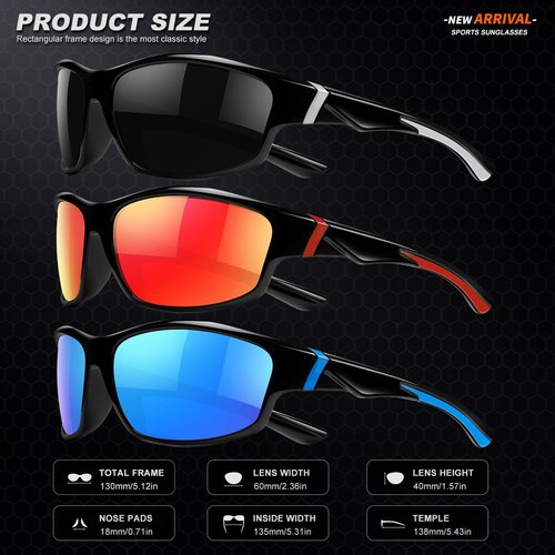 AWGSEE Polarized Sports Sunglasses for Men, UV400 Protection Lightweight Wrap Around Sun Glasses for Cycling Fishing Driving