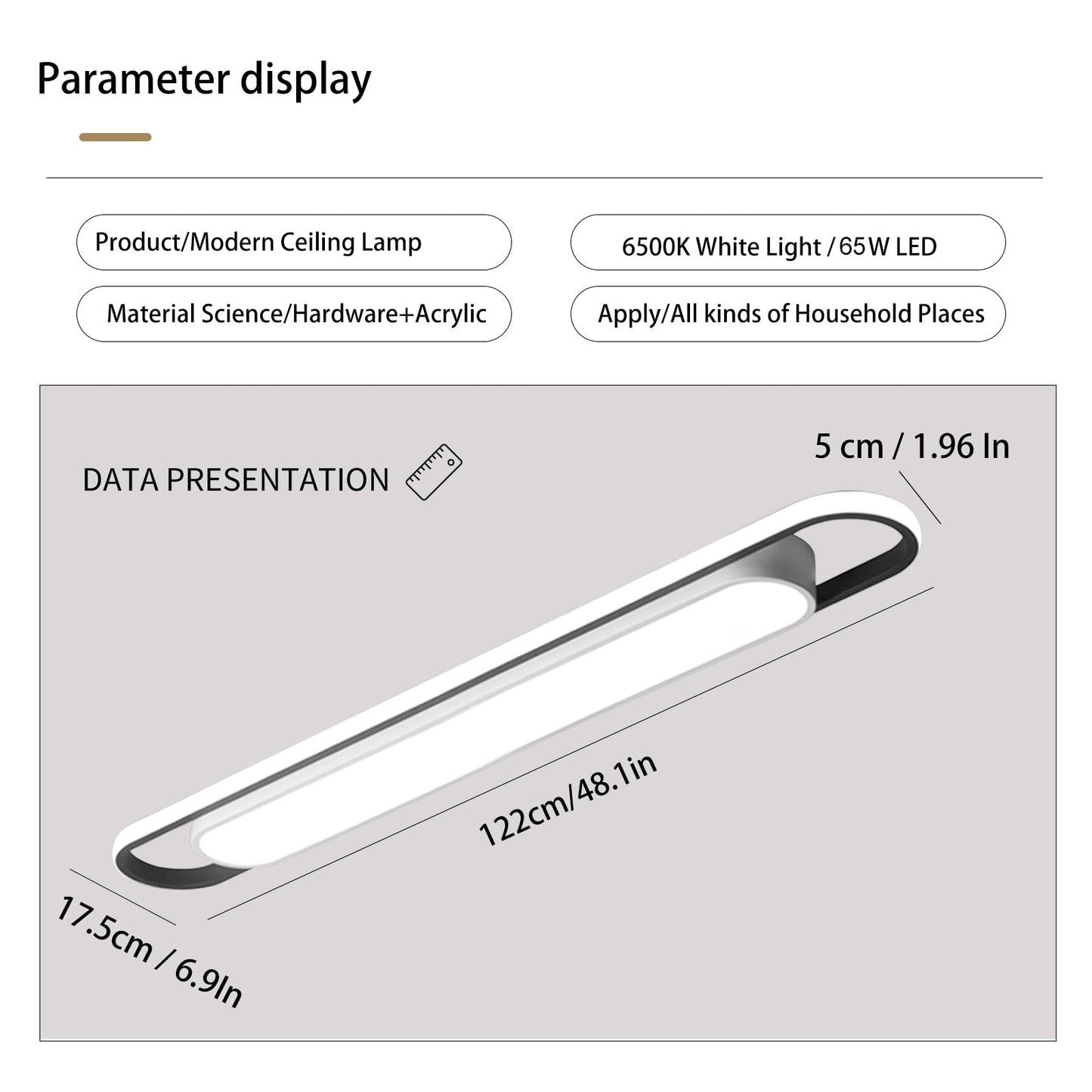 Naroume 4Ft Modern Hallway Ceiling Lights, 6500K Acrylic Linear Ceiling Lamp,65W Metal LED Ceiling Light Fixture,Kitchen Dining Living Room Laundry, Garage Cloakroom Lighting (48Inch)