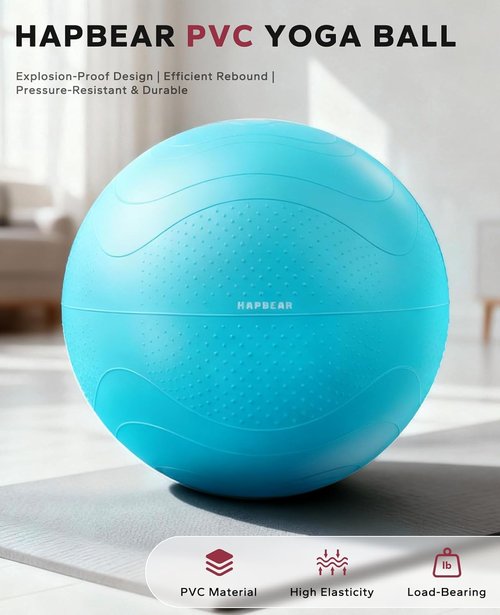 HAPBEAR Exercise Ball - Anti-Burst Slip-Resistant Yoga & Pilates Ball for Core Training | 22''/26''/30'' Sizes, Quick Pump & 3 Resistance Bands Included