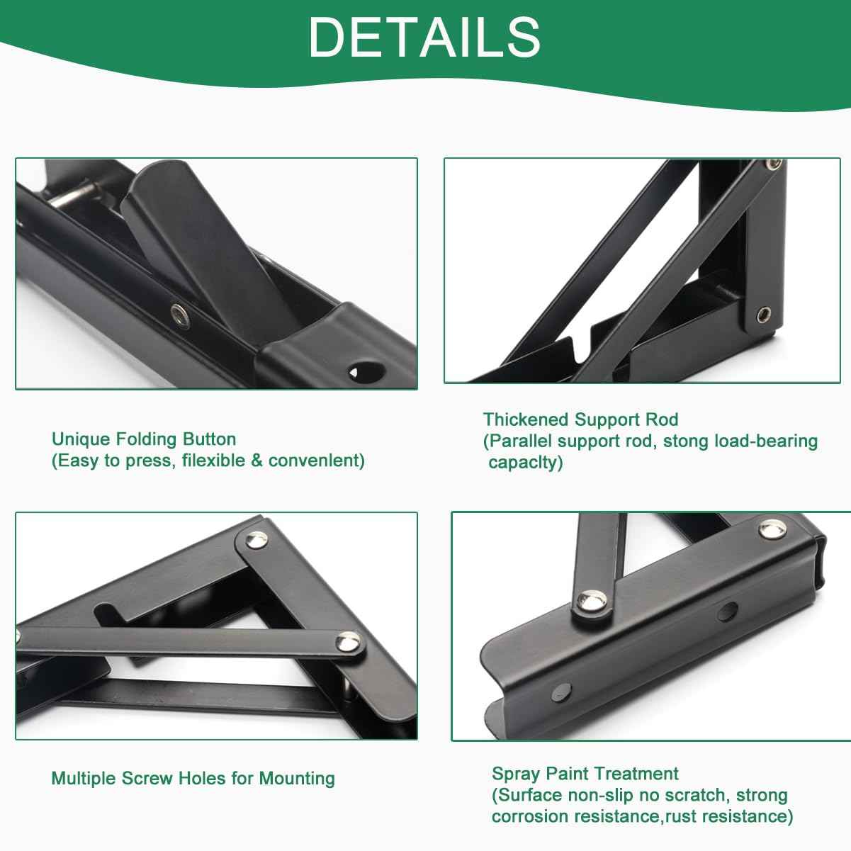 Folding Shelf Brackets, 2 Pcs Heavy Duty Collapsible Shelf Bracket, DIY Wall Mounted Folding Table Hinge, Space Saving for Bench Table with Screws (Silver, 10 in)