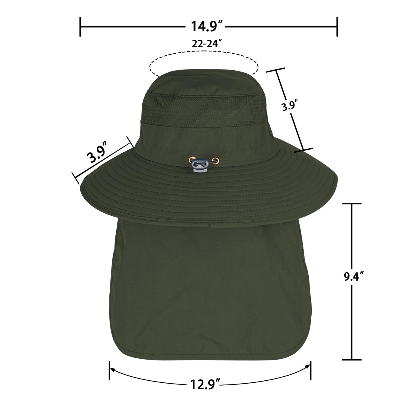 2Pack Sun Hats for Men Women Fishing Hat UPF 50+ Breathable Wide Brim Bucket Hats Summer UV Protection Safari Hat with Neck Flap Black/Army Green