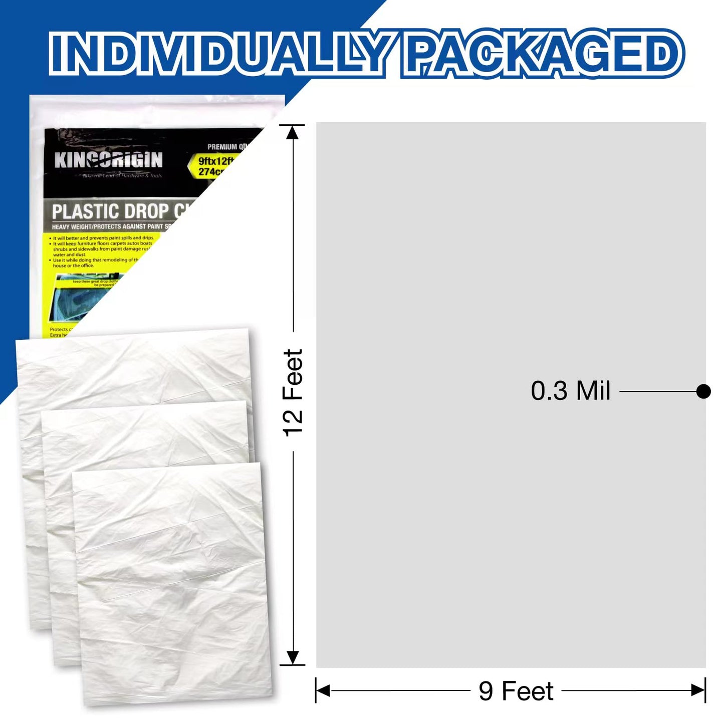 King Origin Plastic Drop Cloth, 6 Piece Drop Cloth for Painting, 9x12 Feet, Waterproof and Dust-Proof Clear Cloth, Paint Tarps Drop Cloth for Furniture Cover