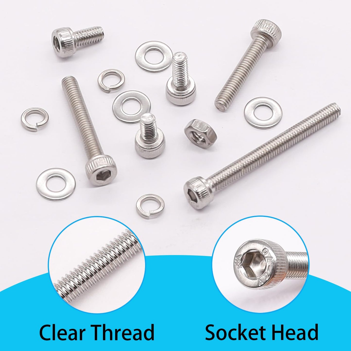 Bemaka 350PCS M4 Screw Kit, M4 x 6/8/12/16/20/25/30mm Hex Socket Head Cap Screws Bolts Nuts Washers Assortment Kit, 304 Stainless Steel Metric Bolts with Hex Wrench