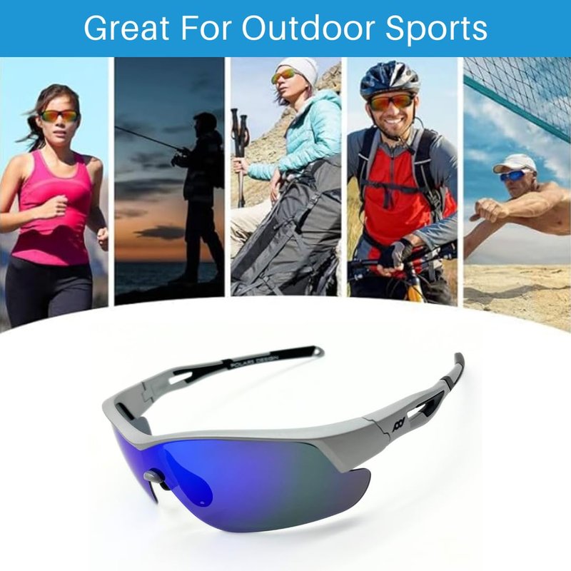 POLARS DESIGN Outdoor Sports Polarized Sunglasses for Men and Women, TR90 Frame, UV Protection, With Case, for Fishing Hiking