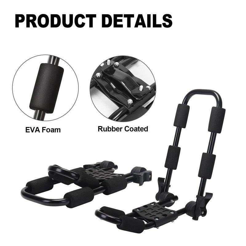 Folding Kayak Roof Rack for Car Holds 2 Kayaks - Kayak J Bar for Canoe, Surf Board, SUP - J Kayak Carrier Mount on Rooftop Crossbar with 4 Tie Down Straps, Fits SUVs, Trucks, Jeeps