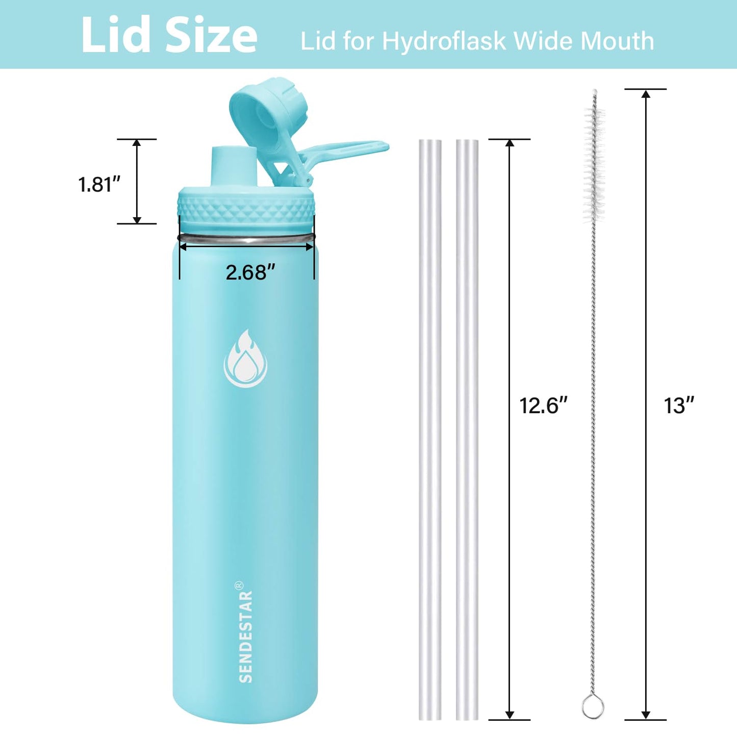 SENDESTAR Spout Lid for Hydroflask Wide Mouth Water Bottle Fits 18 oz 20 oz 32 oz 40 oz 73 oz,Chug Cap Flexible Handle Compatible, Takeya, Simple Modern, Wide Mouth Water Bottle