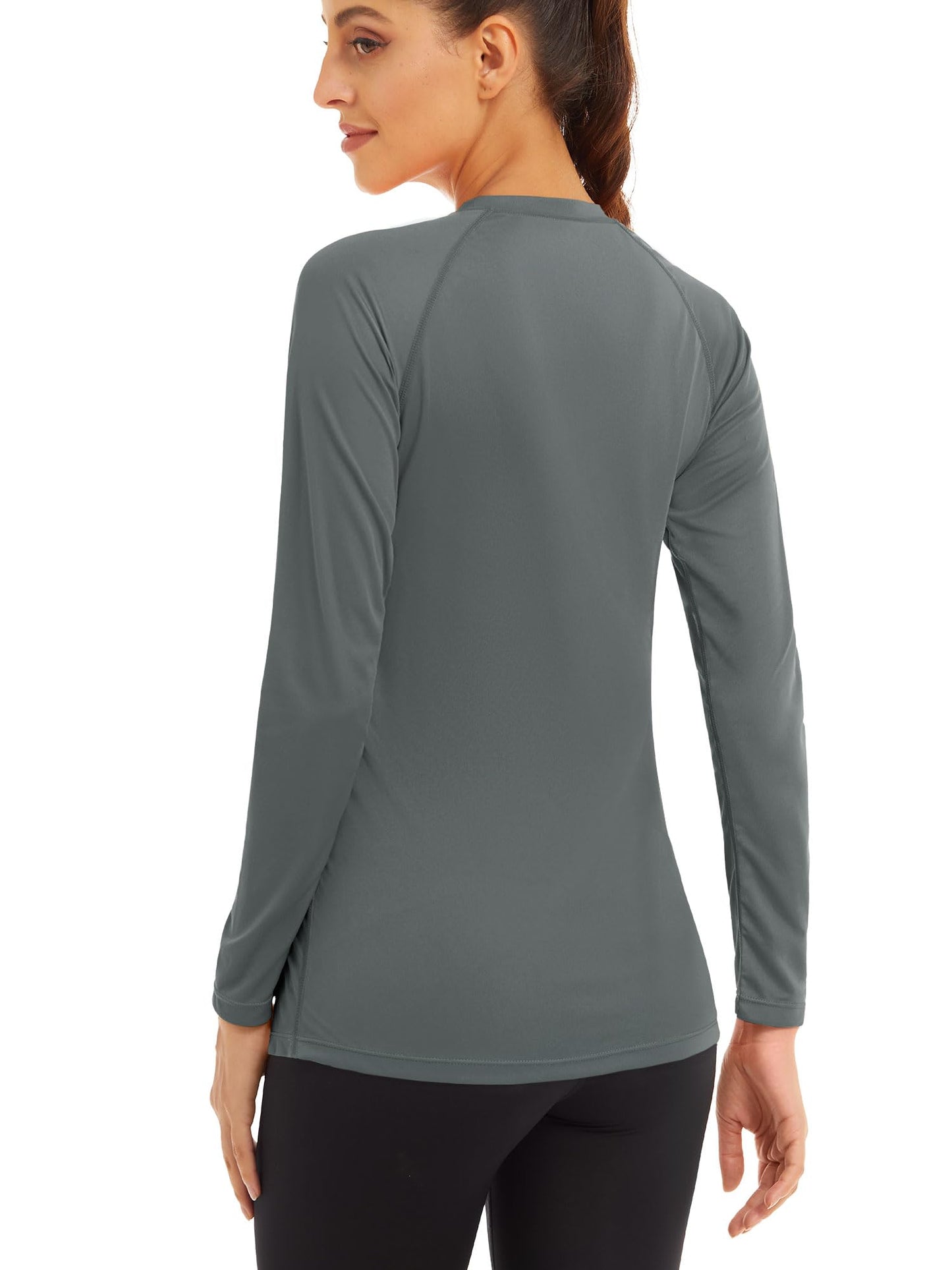 MAGCOMSEN Running Shirts - Long Sleeve Rash Guard for Women - SPF Swim & Hiking Shirts - Lightweight Dark Grey