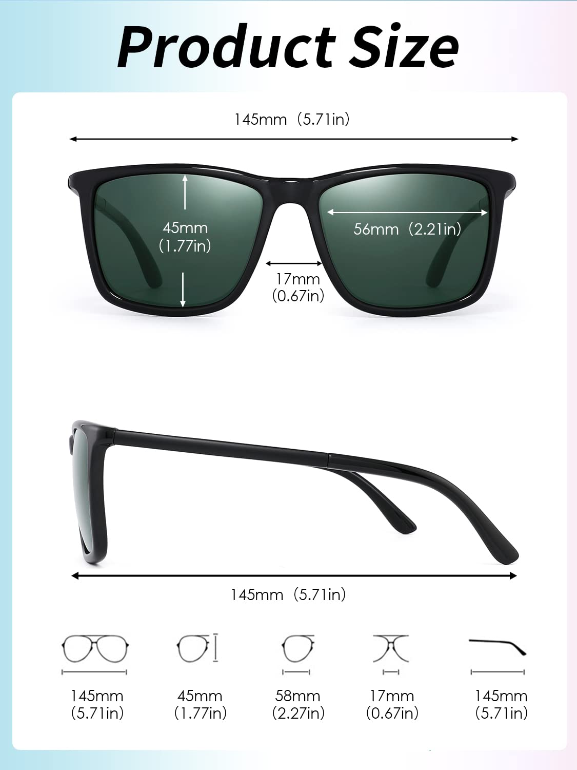JIM HALO Polarized Driving Sunglasses Retro Square UV protection Classic Sun Glasses Men (Black/Polarized Green)