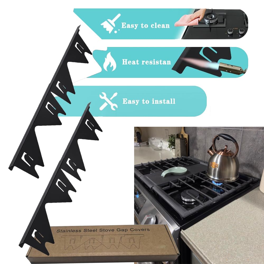XYZsundy Stove gap filler with stove gap covers, Gap filler for stove and counter, dishwasher air gap, Oven gap filler retractable Length 13.8" to 27.6", Width 0.79",2Pcs Black