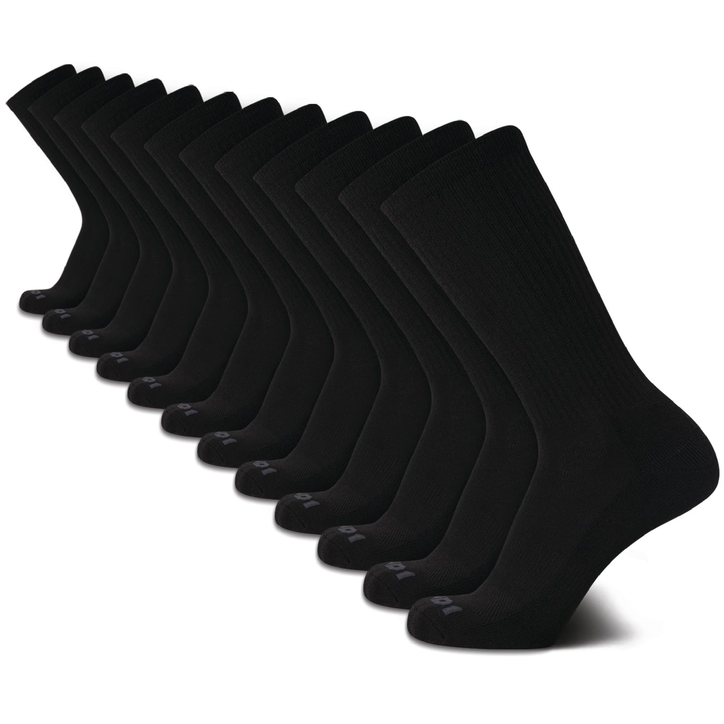 AND1 Men's Athletic Cushion Crew Socks (Size: 6-12.5), Black, 12PK
