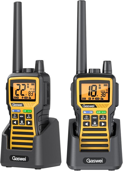 Gaswei GU1 Long Range Walkie Talkies - 60 Channels, NOAA Weather Alert, FM Radio | Yellow
