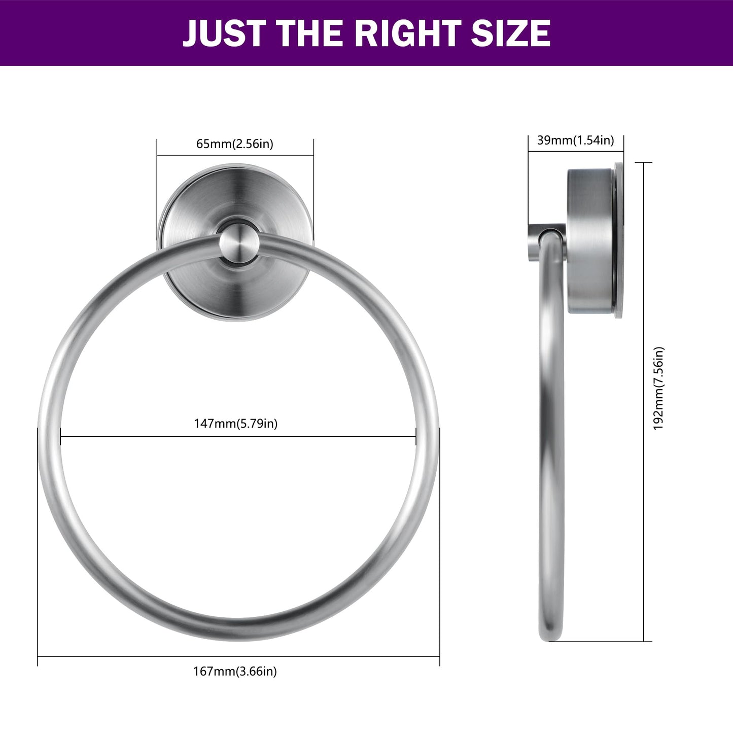 JOMOLA Stainless Steel Suction Cup Towel Ring Holder for Bathroom - Rustproof No Drill Wall Mount Towel Rack, Adjustable & Damage-Free Bathroom Accessories for Shower, Spa, Hotel, Brushed