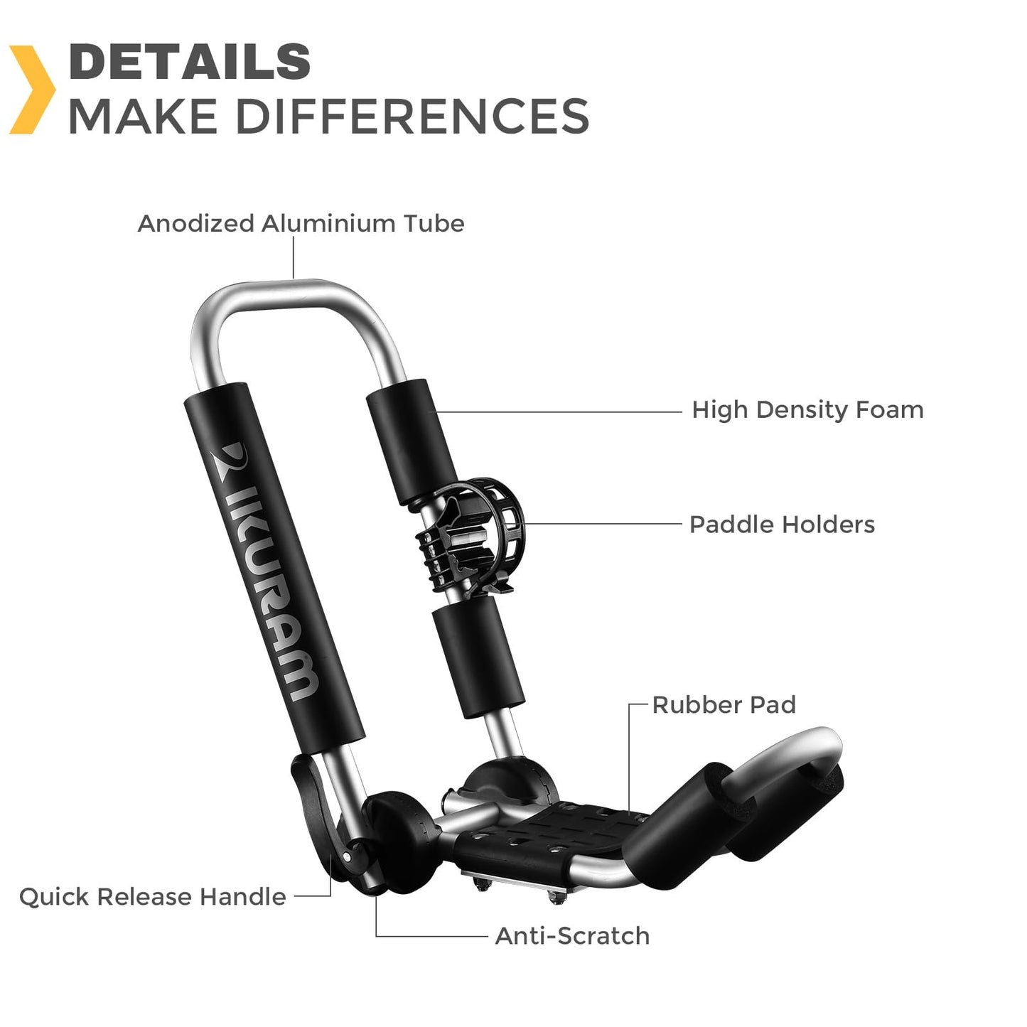IKURAM R Aluminum Kayak Roof Rack Folding J-Style Universal 3-in-1