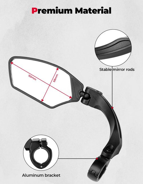 KEMIMOTO Bike Mirror 2 PCS, Wide-Angle HD Rearview Mirror for Bicycle Handlebars, 360° Adjustable & Foldable Safe Rear View Mirror for E-Bike, Scooter, Universal Fit Bike Accessories