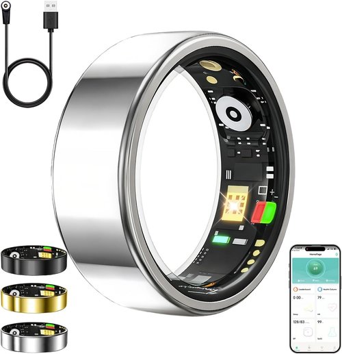 Smart Ring for Women Men,Fitness Tracker Ring with Heart Rate, Sleep Monitoring, Blood Oxygen, Step Counting for iOS and Android, No Subscription Fee, Waterproof, Valentines Day Gifts(Silver, 10)