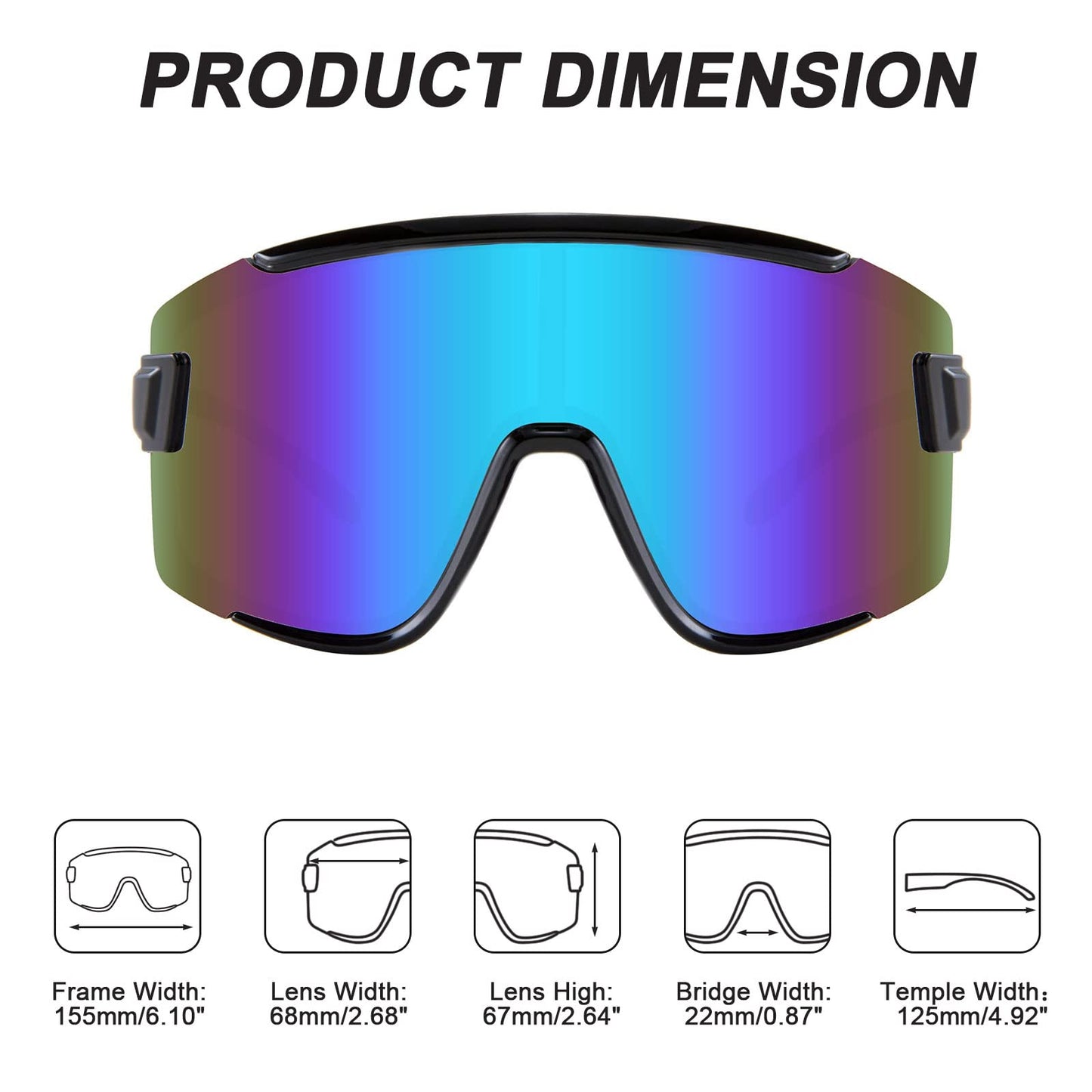 Karsaer Vision 3 Pcs Big Shield Wraparound Sunglasses Rave for Men Women Neon Sun Visor Glasses Cycling Ski Shades 80s 90s