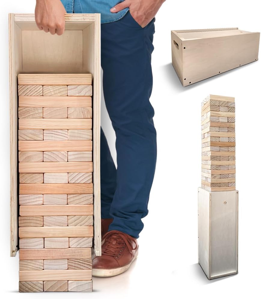 SWOOC Games® - Giant Tower Game with 3-in-1 Straightener & Storage Box - Quick 90% Setup - 2-4ft to Over 6ft