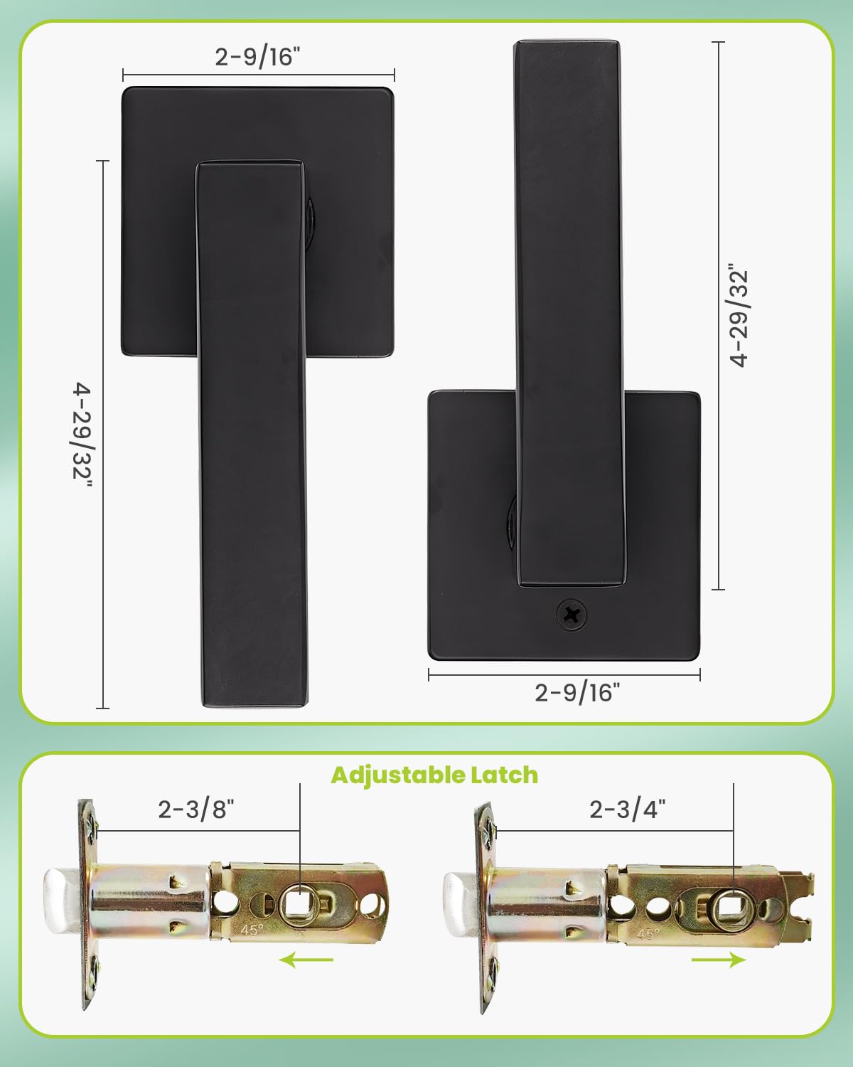 MENDOCK Passage Door Lever Dummy GreenShield Exterior Interior Door Handle for Hallway Closet Heavy Duty Non-Locking Lever Sets No Key Door Knob for Right Left Handed Door (1 Pack, Matte Black)