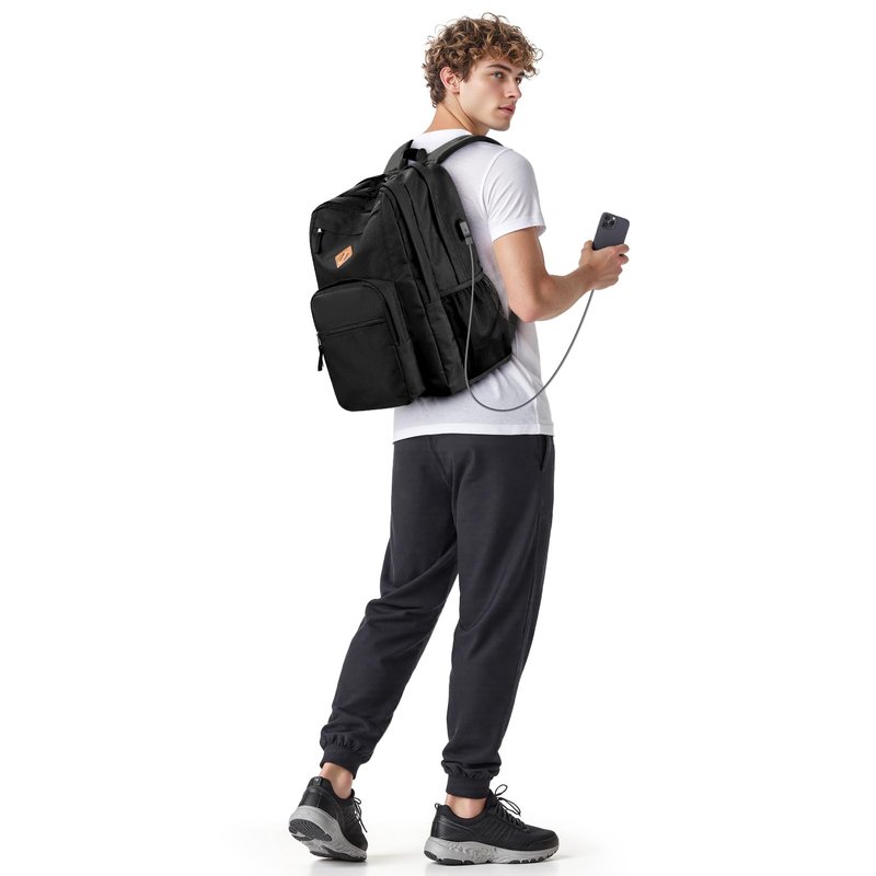 ZORFIN 36L Black Backpack for College, and Travel: Water Resistant Bookbag