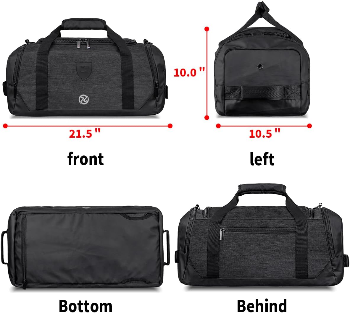Skiennix Gym Duffle Bag - Waterproof Sports Duffel with Shoe Compartment | Black Travel Weekender for Men & Women