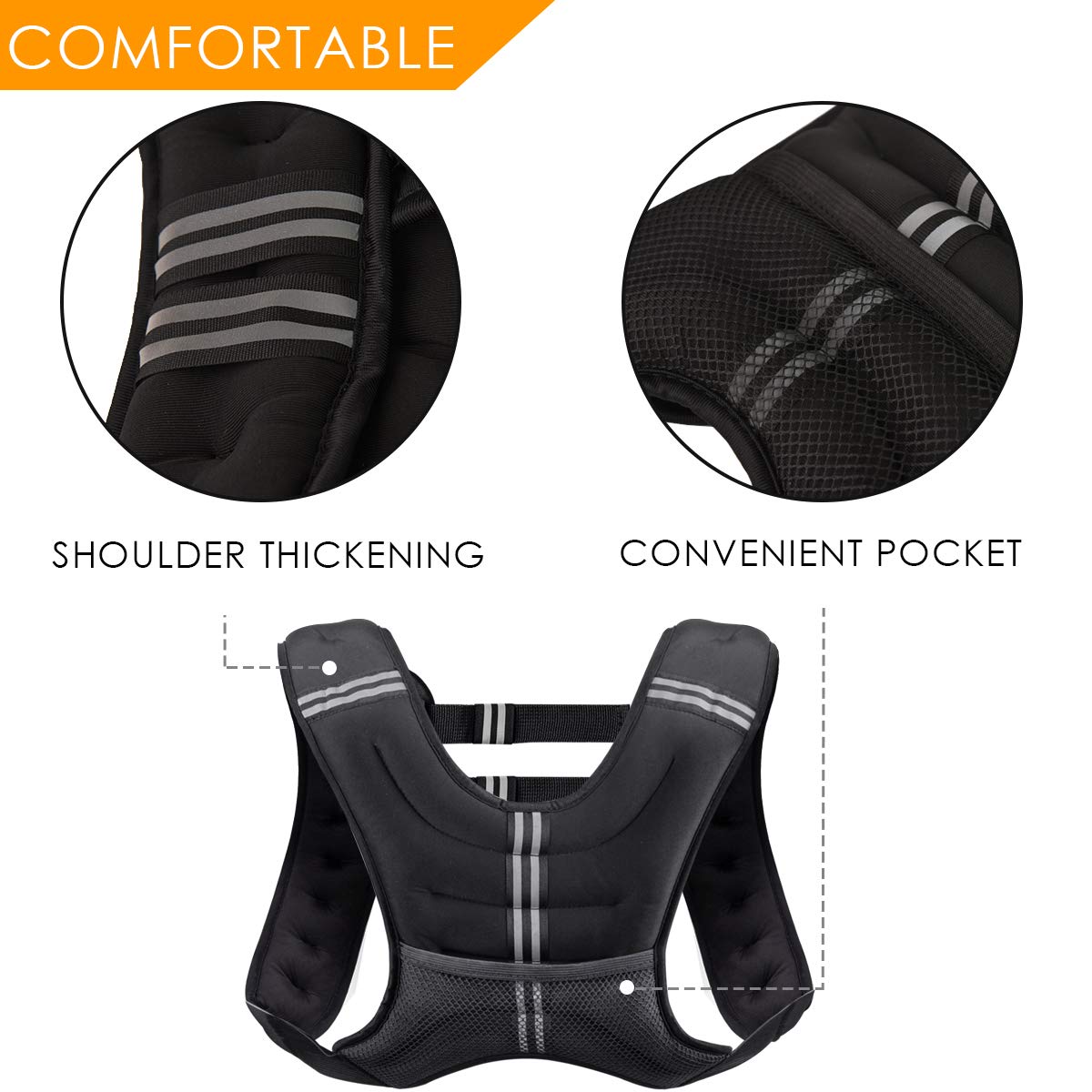 Prodigen Weighted Vest for Women and Men 12 Lbs with Reflective Stripe and Double Adjustable Buckle Straps Weight Vests for Strength Training, Jogging, Cardio, Weight Loss, Muscle Building, Black