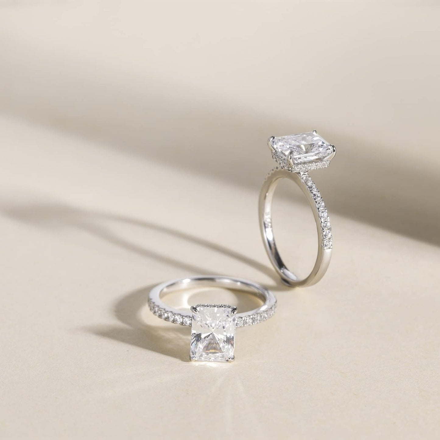 EAMTI 3CT 925 Sterling Silver Engagement Rings Radiant Cut Solitaire Cubic Zirconia CZ Wedding Promise Rings for Her Wedding Bands for Women Size 9.5