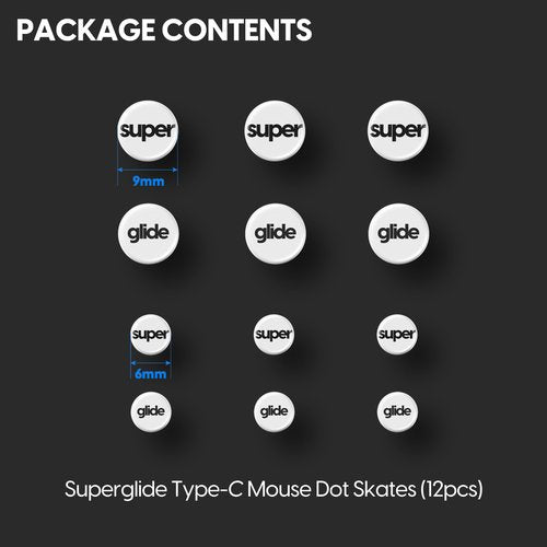 Superglide Glass Mouse Skates - Consistent Controllable Glide, Polished Round Edge, Super Balanced Gaming Mouse Feet with Durable Sole for Universal 6mm + 9mm 12pcs (Type-C, White)