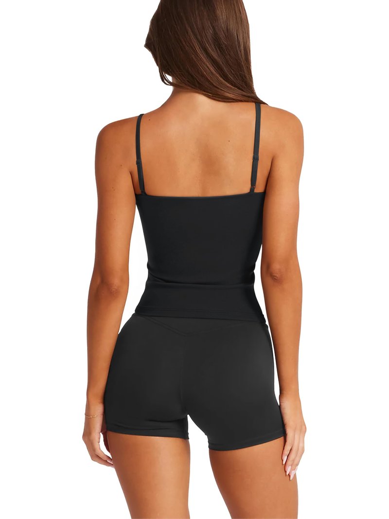 LASLULU Womens Sexy Square Neck Workout Tops Longline Sports Bras Cropped Tank Top Summer Casual Basic Pilates Outfits 2026 (Black Small)