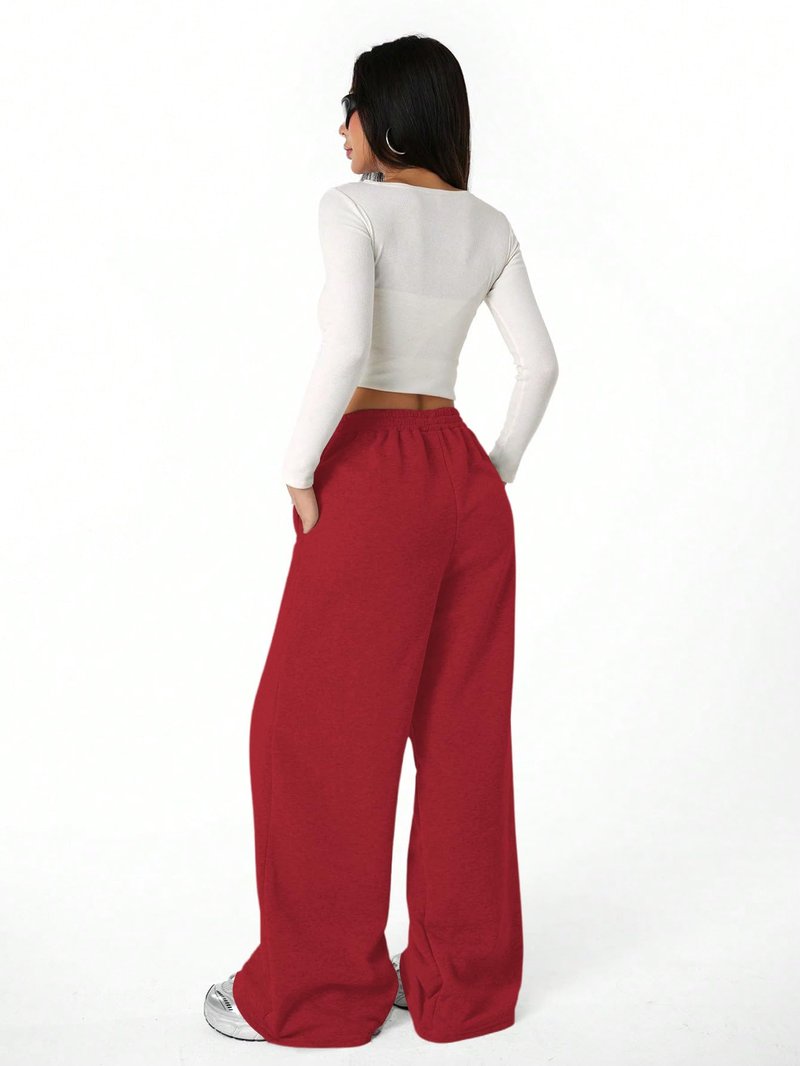 RoseSeek Girl's Baggy Sweatpants Letter Print High Waisted Wide Leg Pants Joggers Sweat Track Pants Trendy Red 13Y