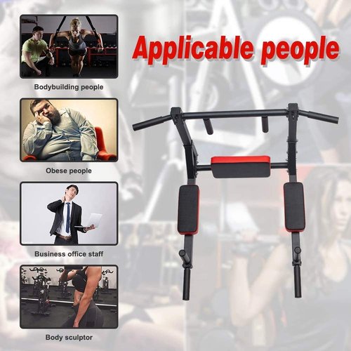 ptlsy Wall Mounted Pull Up Bar Multifunctional Chin Up Bar Dip Station for Home Gym Indoor Workout, Fitness Equipment, Dip Stand Supports to 440 Lbs