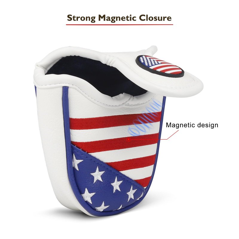 USA Stars and Stripes 2 Ball Golf Mallet Putter Covers for Odyssey Scotty Cameron Magnetic Golf Club Headcovers Durable Soft Embroidered Head Covers for Heel-Shaft Putter