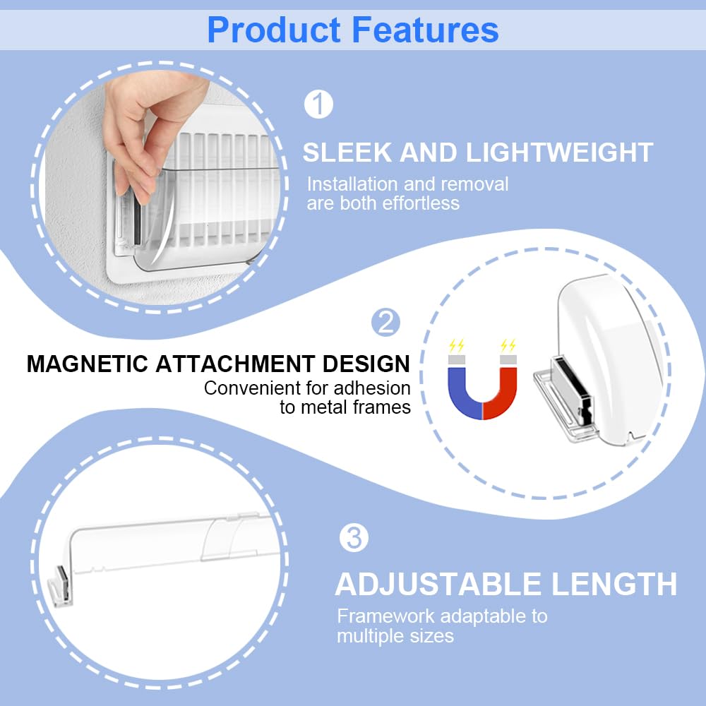 2PCS Transparent, Powerful Magnetic Vent Deflector, Vent Deflectors for Home Floor Adjustable from 9 Inches to 15 Inches in Size, Suitable for Ceiling Vents Floors and Side Walls