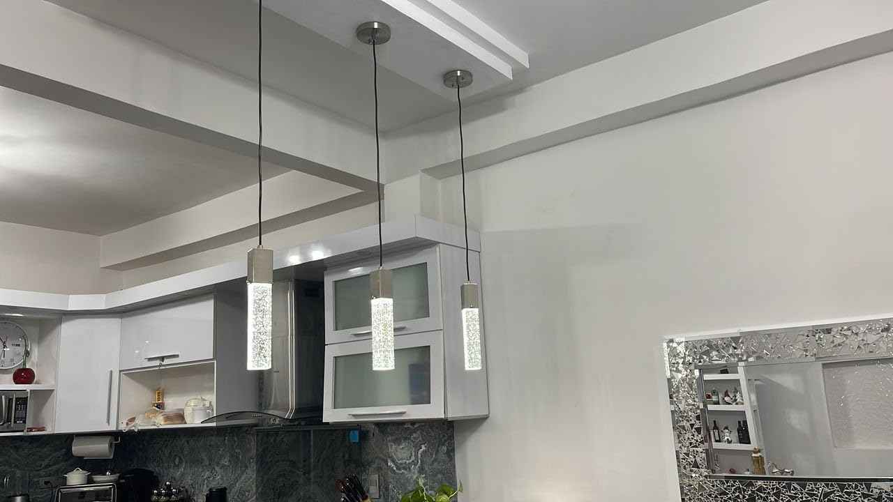 SEENMING HOUSE Mini Integrated Hanging Crystal Kitchen Island Modern Concise Pendant Ceiling Light Fixture,for Kitchen Island Dining Room Bedroom Hallway,UL Listed (Brushed Nickel, 2 Pack)