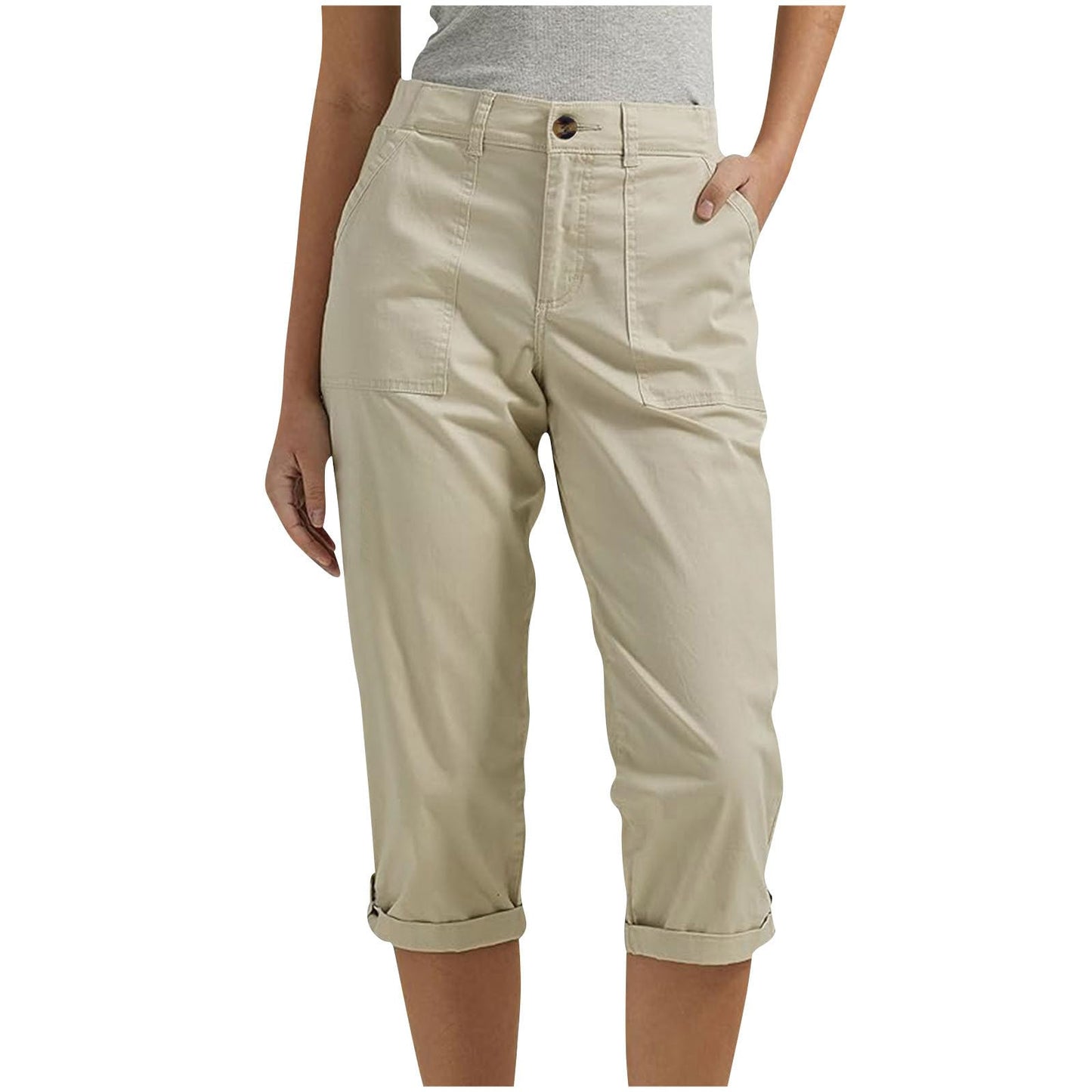 Cotton Capris with Pockets for Women Capri Pants for Women with Pockets Button Cargo Cropped Pant Casual Summer Straight Leg Knee Length Long Bermuda Capris