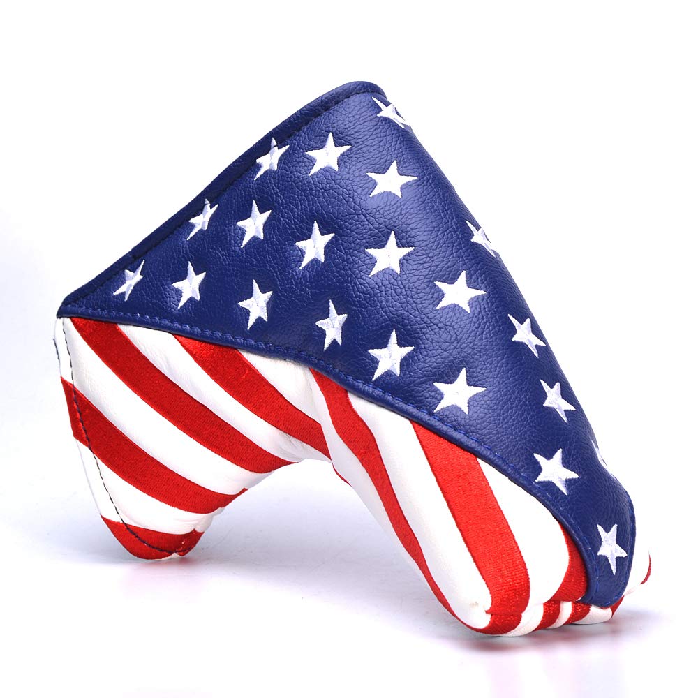 PLUSKER USA Golf Blade Putter Cover - Magnetic Stars and Stripes Leather Protector for Golf Course