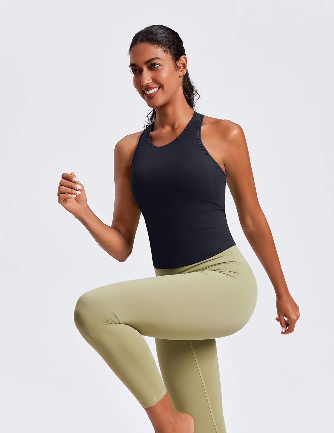 PINSPARK Workout Tops for Women - Racerback Tank with Built-In Bra | Padded Athletic Gym Shirt