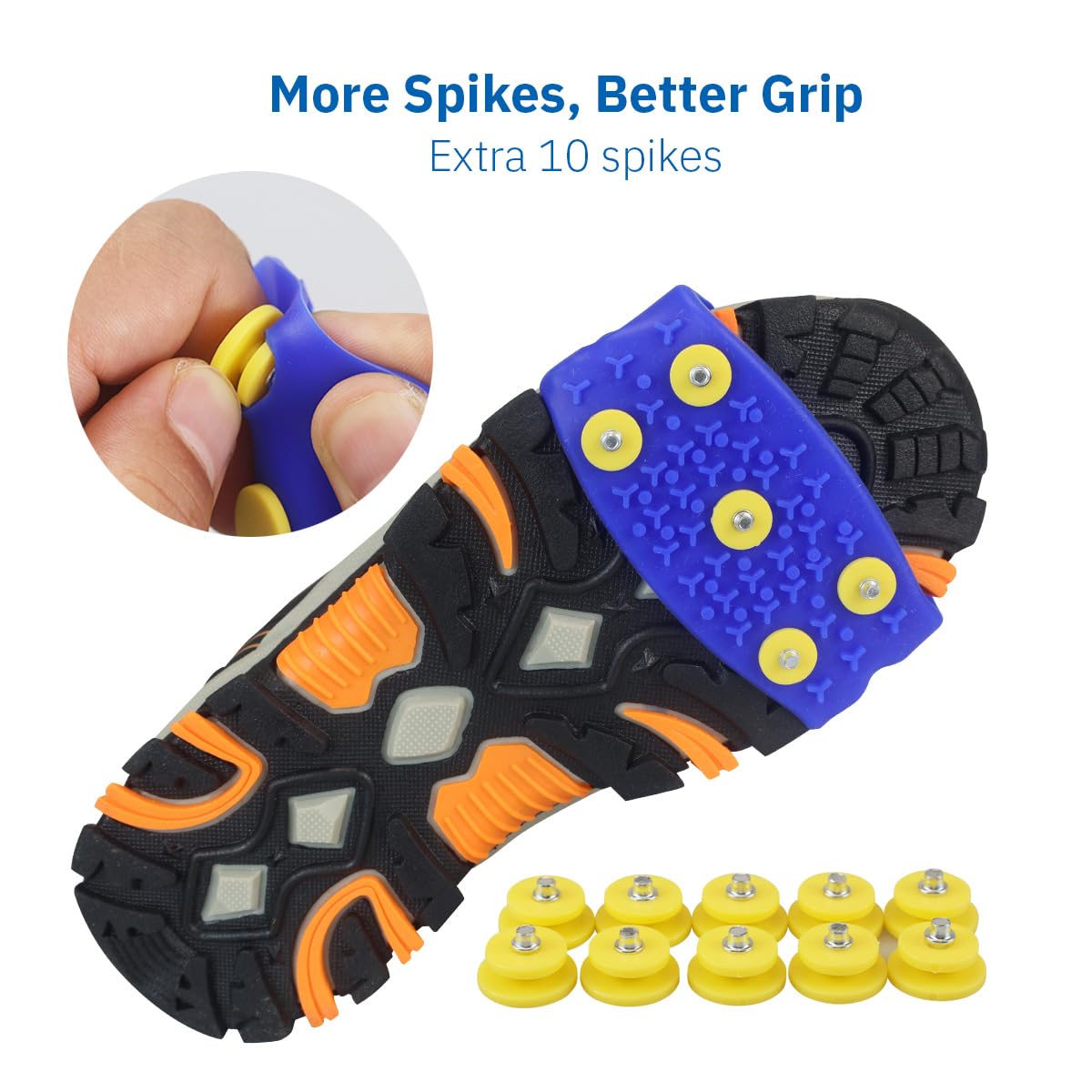 Kids Ice Cleats for Shoes & Boots, Anti-Slip Snow Cleats with Extra 10 Stainless Steel Ice Spikes, Silicone Snow Grips for Kids, Youth & Toddlers Walking, Running & Outdoor Play