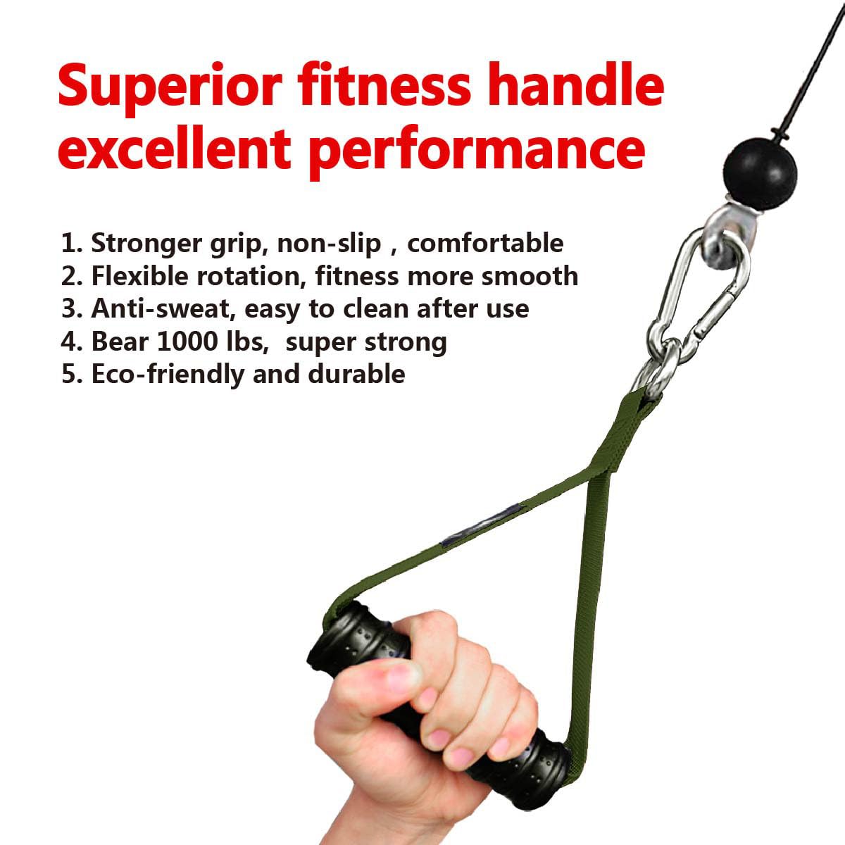 Vigoog Heavy Duty Gym Exercise Handles Attachment for Cable Machine,Resistance Band,Pulley System Home Fitness Workout Equipment, with Elastic Rubber Grip and 2 Large Carabiners (Military Green xw)