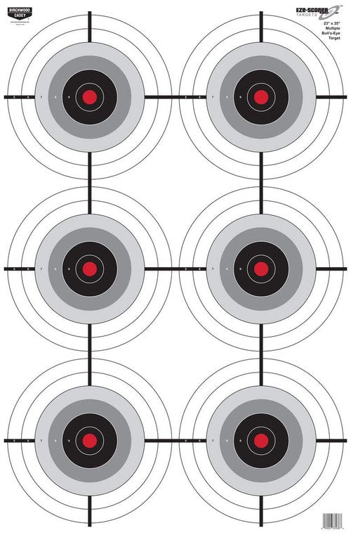 BIRCHWOOD CASEY 23" x 35" Eze-Scorer Multiple Bull's-Eye Shoot-Up Brilliant White Paper Targets for Indoor and Outdoor Use, 100 Targets