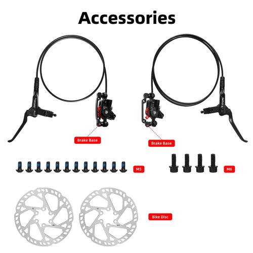 2-Pistons MTB Disc Brake Set Hydraulic Disc Brake Kit Left Rear Right Front with 160mm Rotors Aluminum Alloy Hydraulic Brake Fit for Mountain Bike E-Bike Fat Bike (Black)