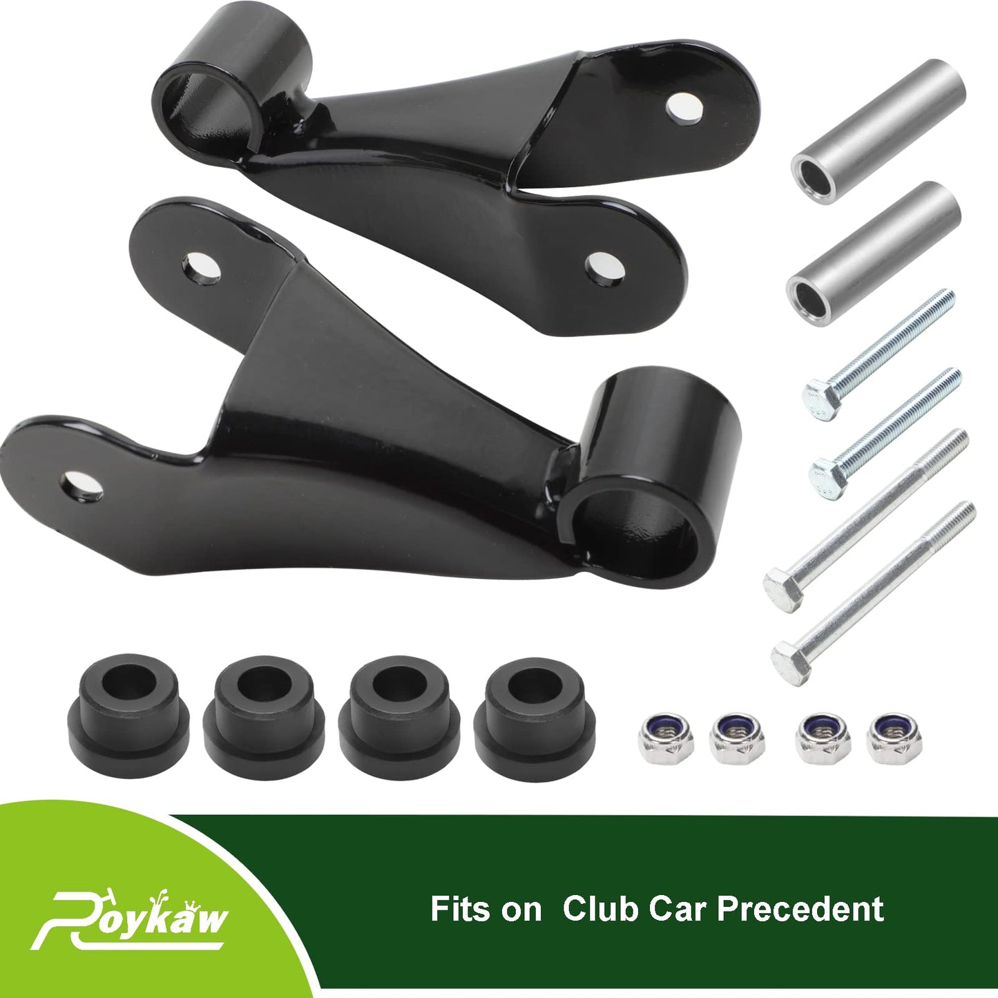 Roykaw Club Car Rear Shackle with Bushing & Sleeves Kit for Precedent 2004-Up Gas & Electric Golf Cart Models, Replaces OEM # 102506201, 102506301, 102506601