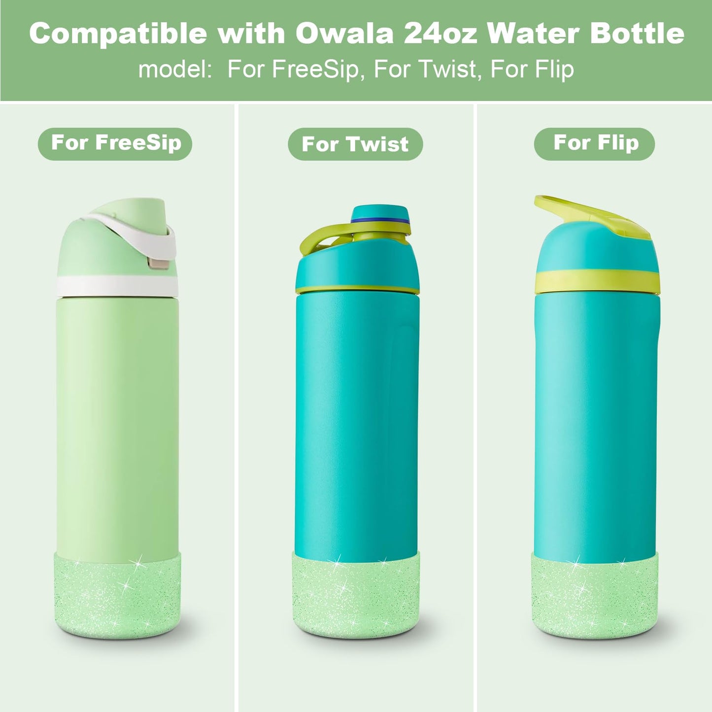 Beonsky 2 PCS Glitter Silicone Boot for Owala Water Bottle 24 oz, Anti-Slip Protective Sleeve for FreeSip/Twist/Flip Stainless Steel Water Bottles Accessories