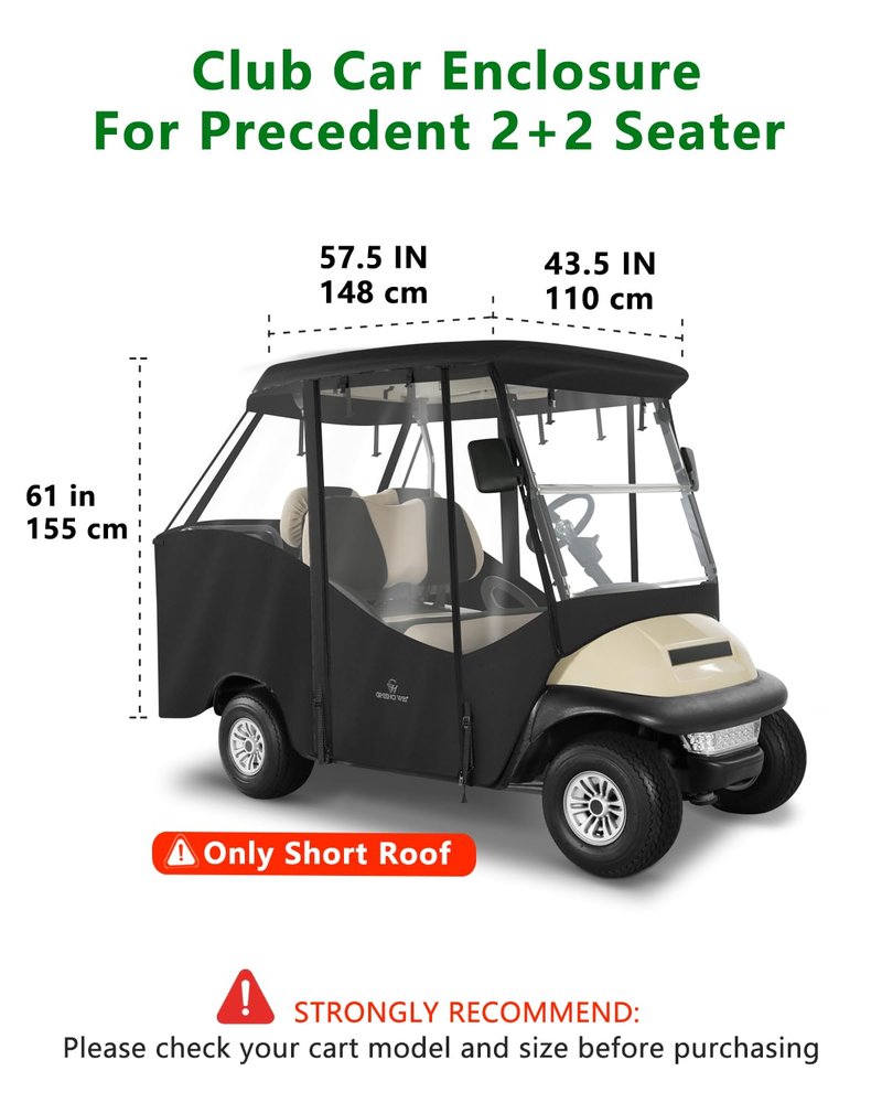 Golf Cart Enclosure 4 Passenger Short Roof 58” for Club Car Precedent Tempo 2+2 Seater,600D Clear Rain Cover Driving Enclosure,Roll Up 4 Sided Transparent Windows&Door,Side Mirrors Zipper Openings