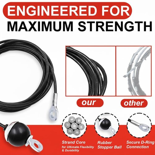 J Bryant Fitness Pulley Cable Replacement - 5mm(0.2inch) Heavy Duty Steel Wire Rope for Home Gym & Cable Machine Accessories Black/Red Cable for Weight Machine (Black, 115")